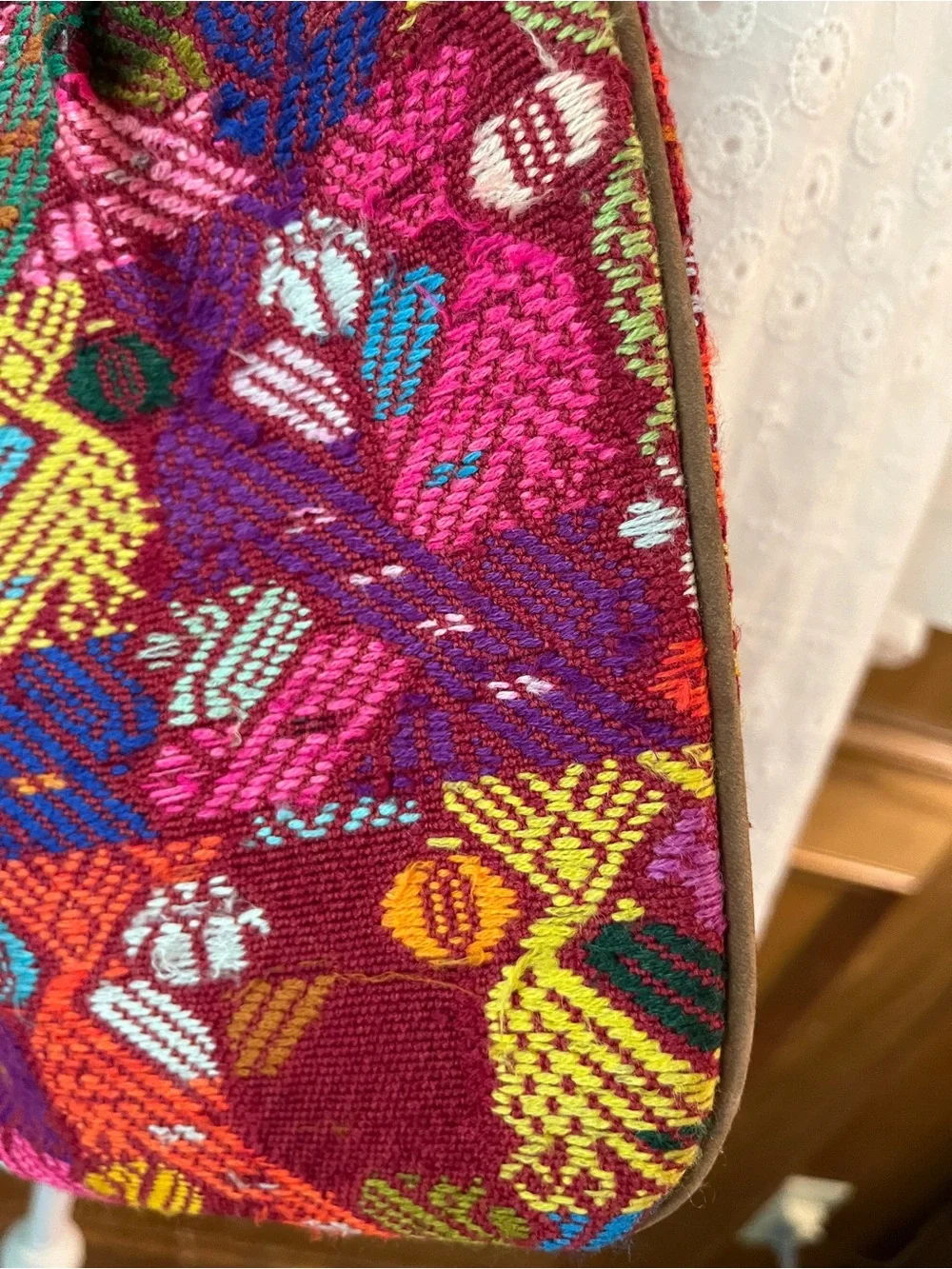 Guatemalan Mayan Artisan Embroidered Woven & Brown Suede Crossbody Bag Boho